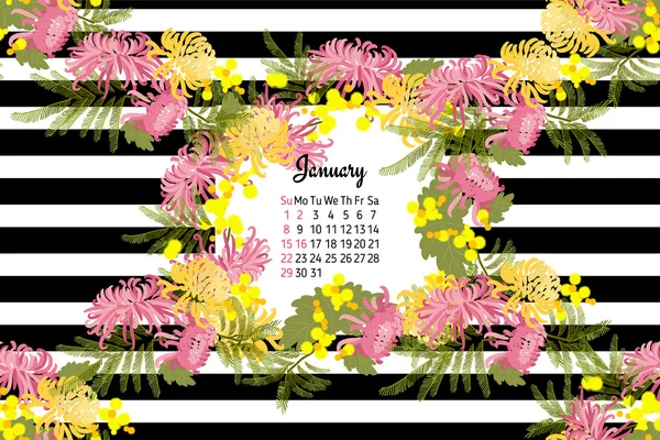 Calendário de janeiro floral 2017 — Vetor de Stock