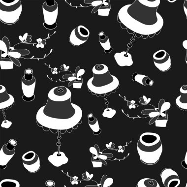 Vazo, lamba ve orkide çiçek desenle