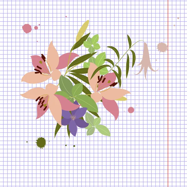 Wenskaart met lily en arabis bloemen — Stockvector