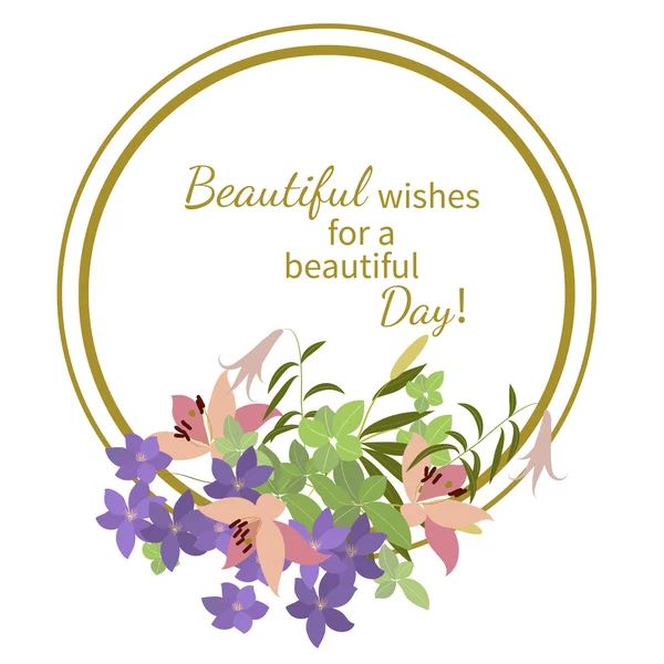 Cartão de saudação com flores de lírio e arábis — Vetor de Stock