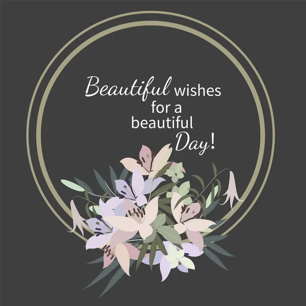 Ευχετήρια κάρτα με λουλούδια κρίνο και ʼραβας — Διανυσματικό Αρχείο