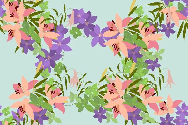 Grußkarte mit Lilien- und Arabienblüten — Stockvektor