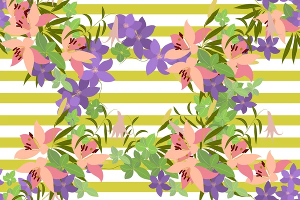 Cartão de saudação com flores de lírio e arábis — Vetor de Stock