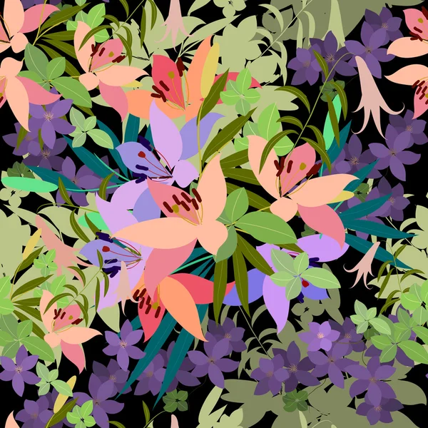 Přání s lily a Huseník květy — Stockový vektor