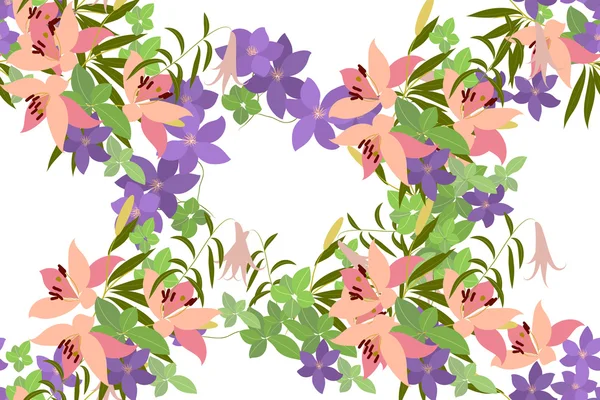 Wenskaart met lily en arabis bloemen — Stockvector