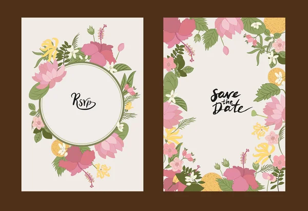 Colección de tarjetas de felicitación florales — Vector de stock