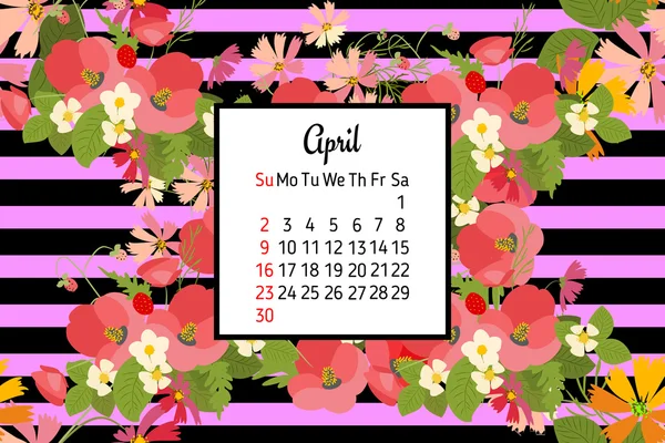 花卉背景的四月日历 — 图库矢量图片