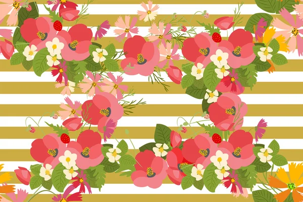 Floral coquelicot et cosmos fraises fond — Image vectorielle