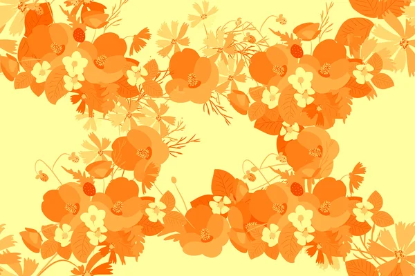 Floral amapola y cosmos fresas fondo — Vector de stock