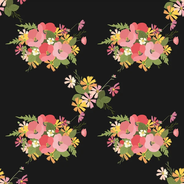 Floral φόντο παπαρούνας και cosmos φράουλες — Διανυσματικό Αρχείο