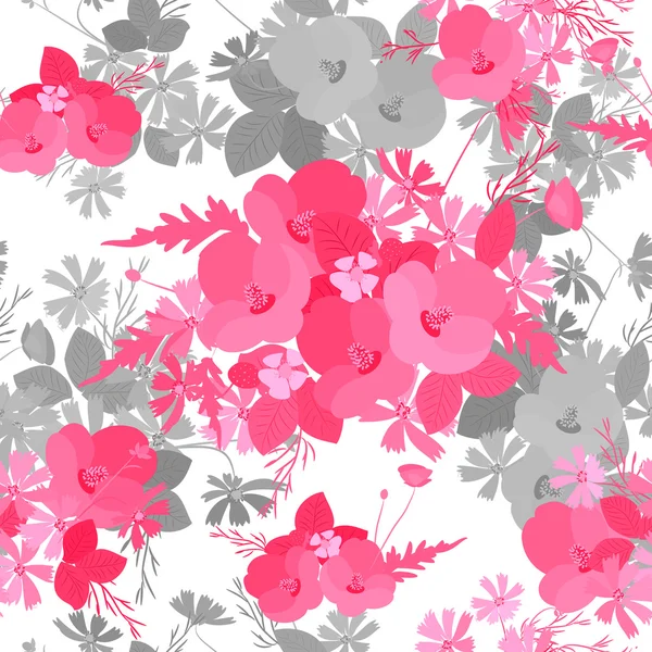 Floral poppy and cosmos strawberries background — Stock Vector