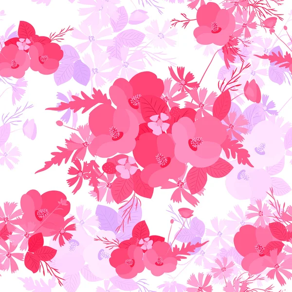 Floral poppy and cosmos strawberries background — Stock Vector