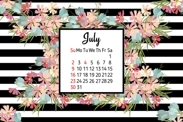 Flora Calendario di luglio 2017 — Vettoriale Stock