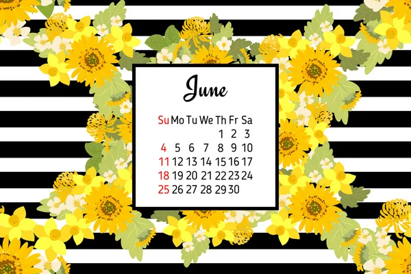 Calendário de junho floral 2017 —  Vetores de Stock