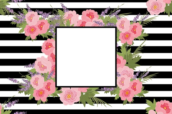 花牡丹和薰衣草背景 — 图库矢量图片