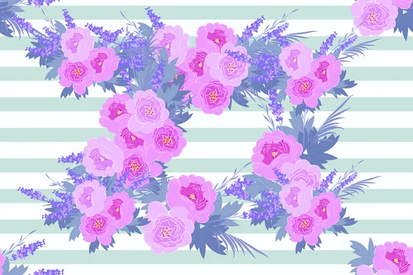 Peonia floreale e sfondo lavanda — Vettoriale Stock