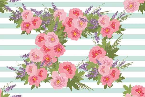 Floral peony en lavendel achtergrond — Stockvector