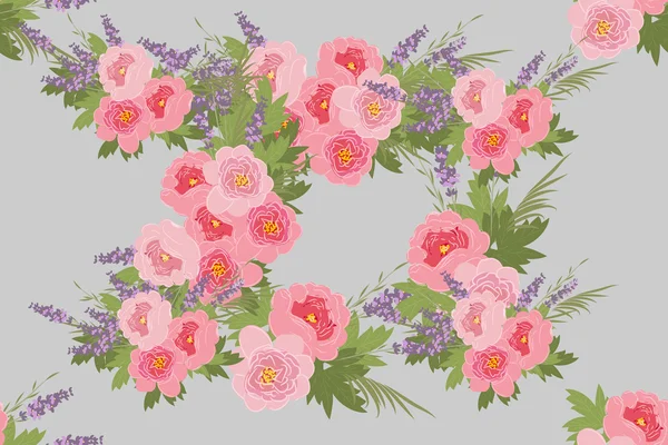 Floral peony en lavendel achtergrond — Stockvector