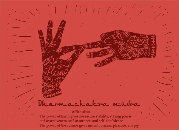 Yoga dharmachakra mudra manos — Vector de stock