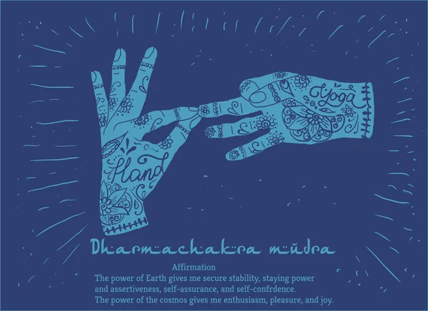 Yoga dharmachakra mudra manos — Vector de stock