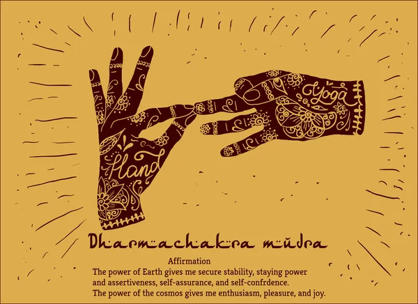 Yoga dharmachakra mudra manos — Vector de stock