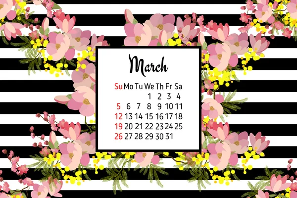 Floral March calendar background — Stock Vector