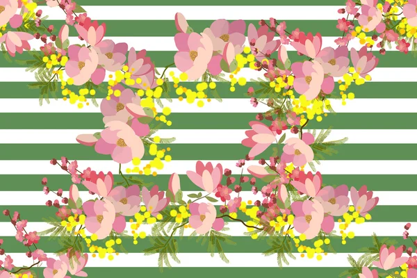 Mimosa flores y hojas — Vector de stock