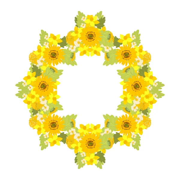 Girasoles, narcisos y flores de crisantemo — Vector de stock