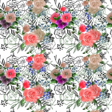 Suluboya güller ve unutma çiçekler