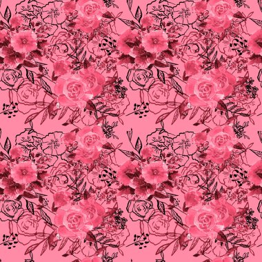 Suluboya güller ve unutma çiçekler