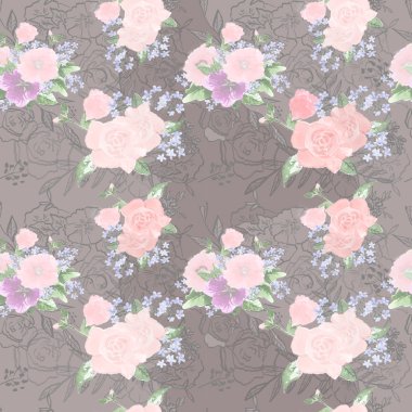 Suluboya güller ve unutma çiçekler