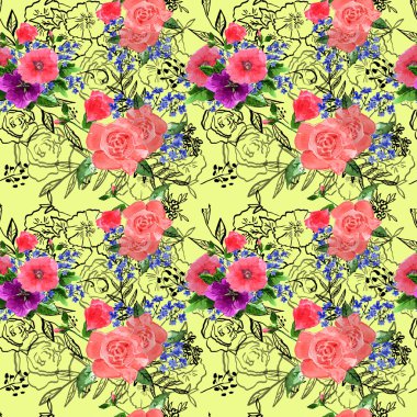 Suluboya güller ve unutma çiçekler