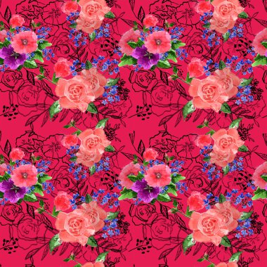 Suluboya güller ve unutma çiçekler