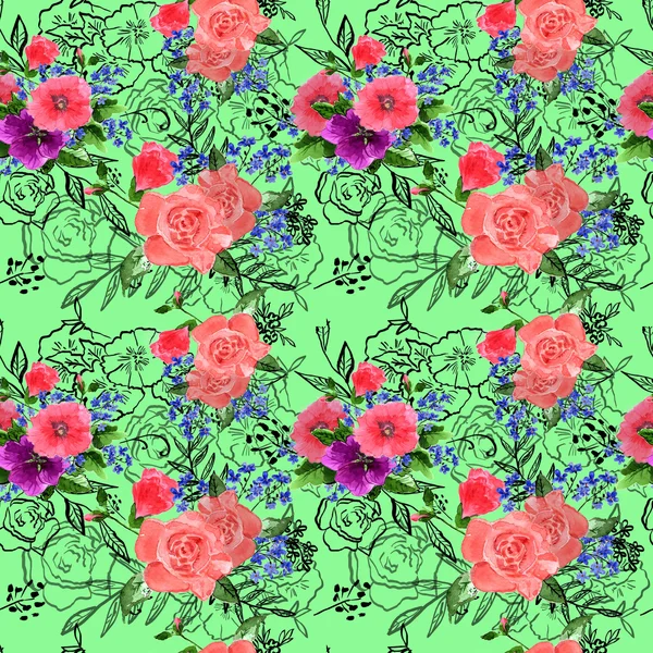 Suluboya güller ve unutma çiçekler