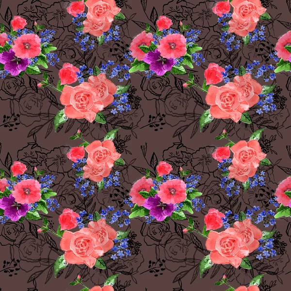 Suluboya güller ve unutma çiçekler