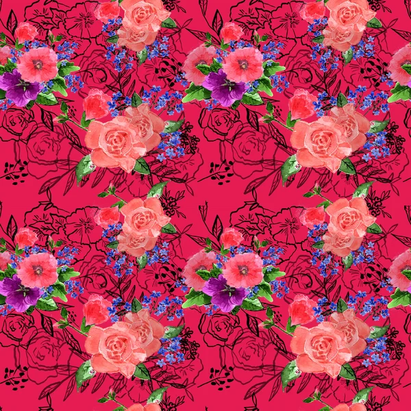 Suluboya güller ve unutma çiçekler