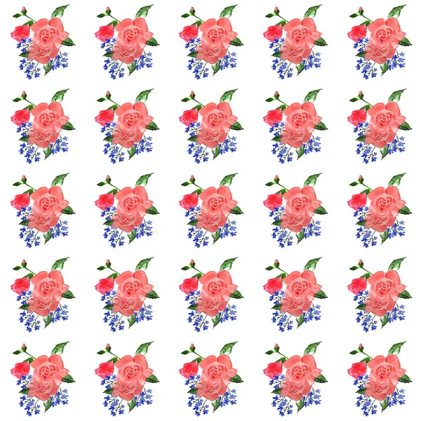 Aquarel rozen en forget-me-not bloemen — Stockfoto
