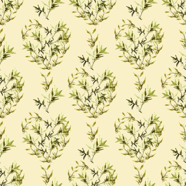 Suluboya bambu yaprakları desen