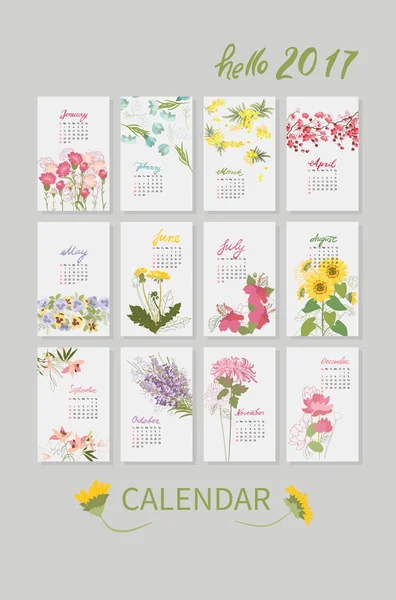 Vintage floral calendar 2017 — Stock Vector