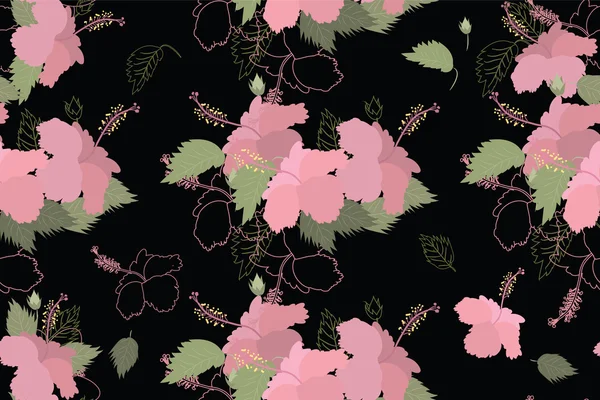 Patrón floral de hibisco sin costuras — Archivo Imágenes Vectoriales