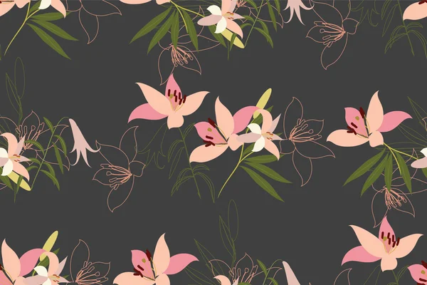 Sömlös Lilja blommönster — Stock vektor