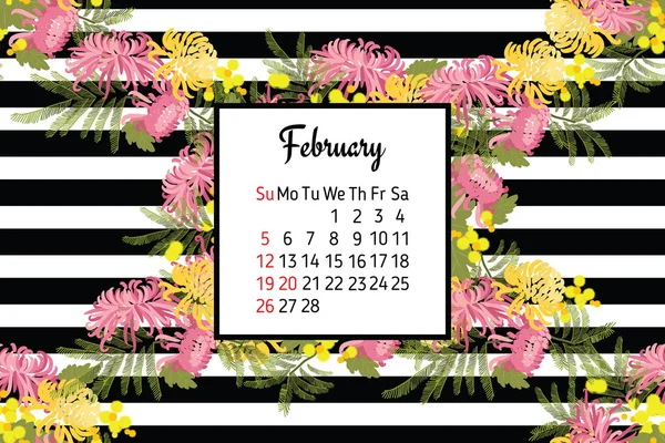 Calendar with chrysanthemums flowers — Stock Vector