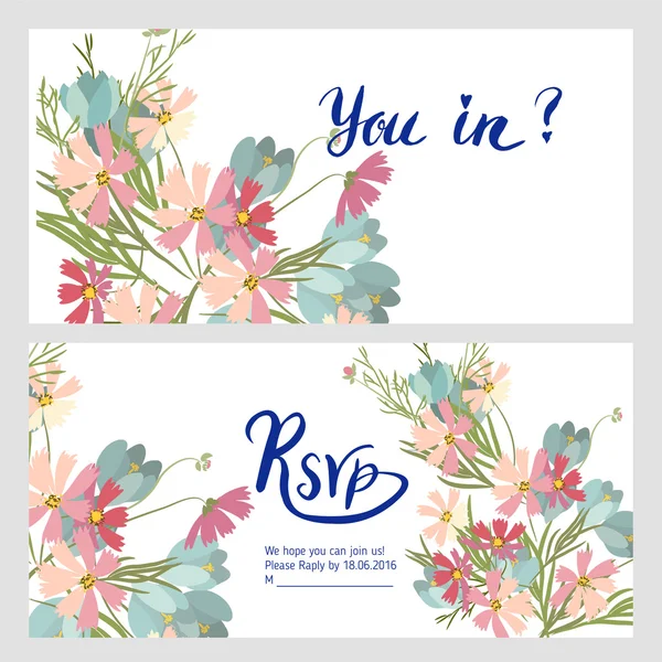 Colección de flores de boda ramo de tarjeta — Vector de stock