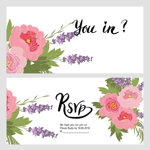 Colección de flores de boda ramo de tarjeta — Vector de stock