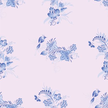 Mavi çiçek ve kuş kümesi