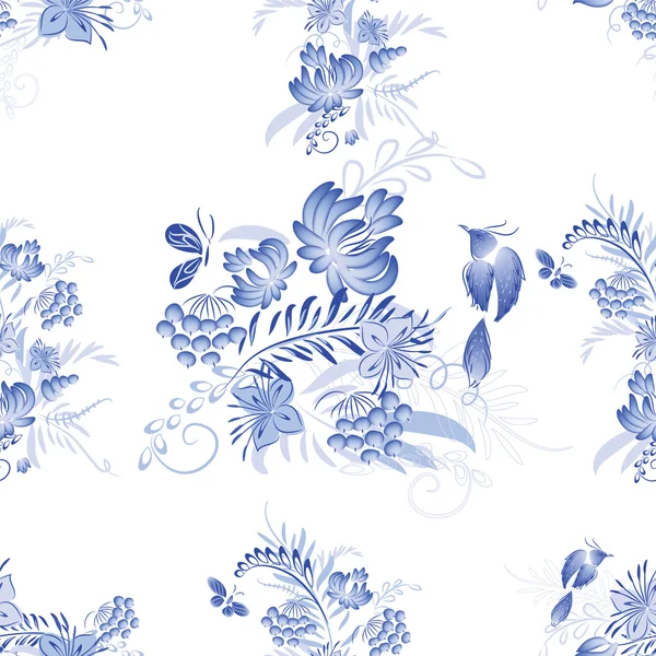 Conjunto de flores azules y aves — Archivo Imágenes Vectoriales