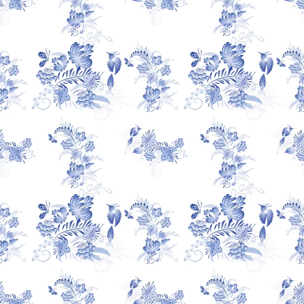 Conjunto de flores azules y aves — Vector de stock