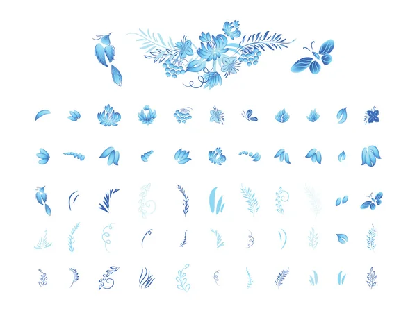 Acuarela azul flores y aves — Archivo Imágenes Vectoriales