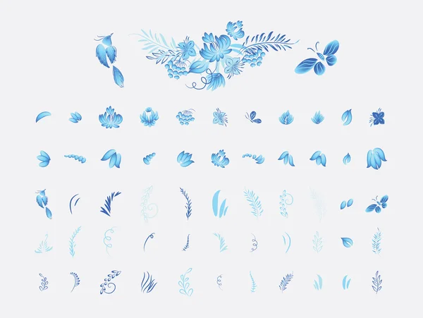 Kék akvarell virág és madár — Stock Vector