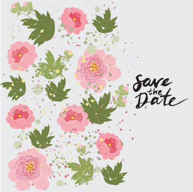 Resimde çizilmiş peony çiçek arka plan tebrik